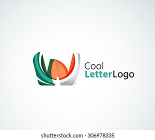 Logo für Vektoralphabeten-Buchstaben. Kreiert mit transparenten, sich überlappenden geometrischen Formen, Wellen und fließenden Elementen