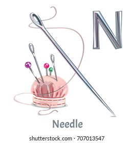 Vector alphabet letter N. Needle