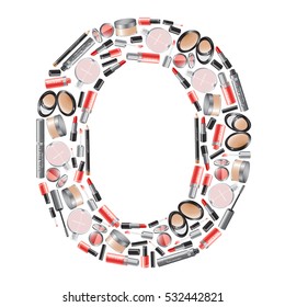 Vector alphabet letter "O"  with different cosmetics