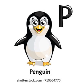 Vector alphabet letter P. Penguin