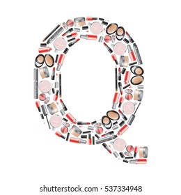 Vector alphabet letter "Q"  with different cosmetics