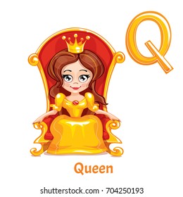 Vector alphabet letter Q. Queen.