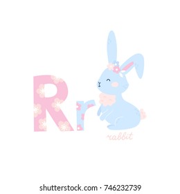 Vector alphabet letter R and rabbit