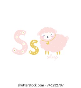 Vector alphabet letter S and sheep