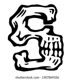 Vector alphabet and letter S. Skull white letter in hipster style. Ideal for use as headline or sub-head text in you design: logo, t-shirt, poster, label, book cover. 
