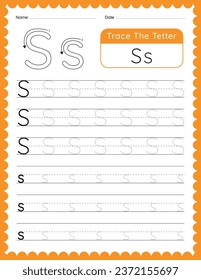 Vector Alphabet Letter 'S' Tracing worksheet for Kids