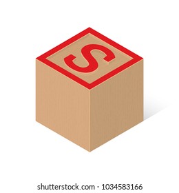 Vector alphabet letter S - wooden cube on a white background