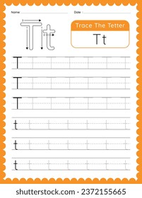 Vector Alphabet Letter 'T' Tracing worksheet for Kids
