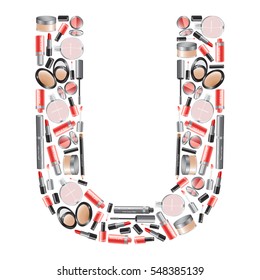 Vector alphabet letter "U"  with different cosmetics