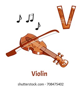 Vector alphabet letter V. Violin