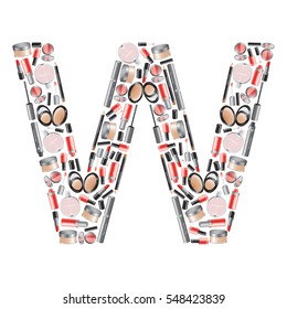 Vector alphabet letter "W"  with different cosmetics