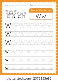 Vector Alphabet Letter 'W' Tracing worksheet for Kids