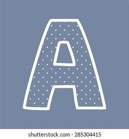 A vector alphabet letter with white polka dots on blue background