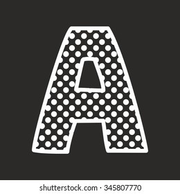 A vector alphabet letter with white polka dots on black background