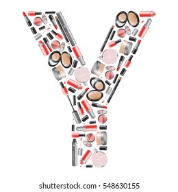 Vector alphabet letter "Y"  with different cosmetics