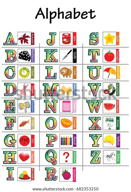 Vector Alphabet Lettera Zback Schoolcolorful Picture Stock Vector ...