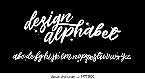 Vector Alphabet. Lettering and Custom Typography for Designs: Logo, for Poster, Invitation, etc. Handwritten Brush Style Modern Cursive Font Isolated on Black Background.