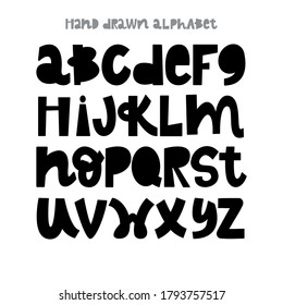 Vector Alphabet. Lettering and Custom Typography for Designs: Logo, for Poster, Invitation, etc.Kids modern vector font.Handdrawn scandinavian cut bold letters alphabet.