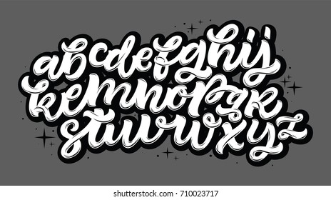 Vector Alphabet. Lettering and Custom Typography for Designs: Logo, for Poster, Invitation, etc. Handwritten brush style modern cursive font isolated on grey background.