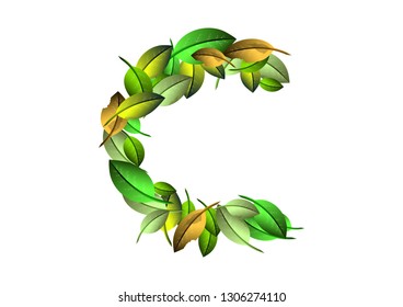 Vector alphabet letters C made from green leafs