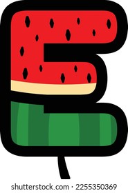 Vektor-Alphabet-Buchstaben E mit Wassermelonen-Obstkonzept