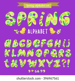 Vector alphabet. Letters with flowers and leaves. You can use it for creation of greeting cards, brochures, booklets ets.