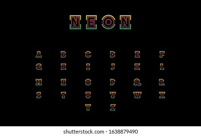 Vector alphabet letters with gradient or neon color