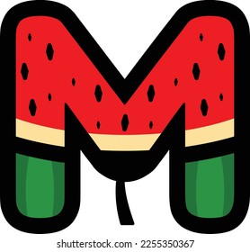 Vektor-Alphabet-Buchstaben M mit Wassermelonen-Obstkonzept