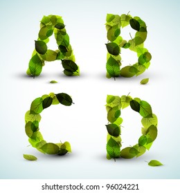 Vector alphabet letters made from fresh green leafs