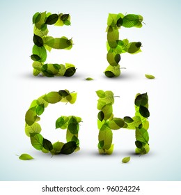 Vector alphabet letters made from fresh green leafs