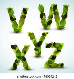 Vector alphabet letters made from fresh green leafs