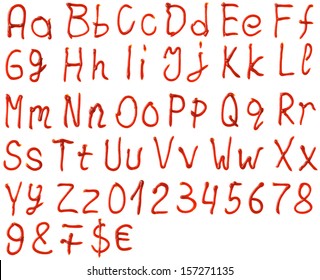 Vector alphabet letters made from ketchup