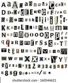 vector alphabet letters made of newspaper, magazine  with numbers and symbols