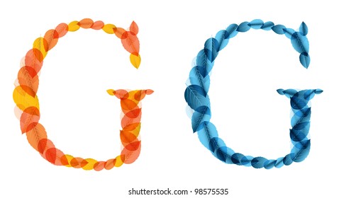Vector alphabet letters made from orange and blue leafs. Vector illustration
