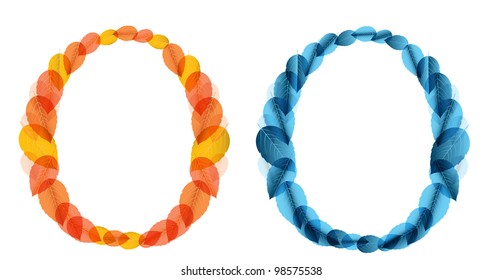 Vector alphabet letters made from orange and blue leafs. Vector illustration