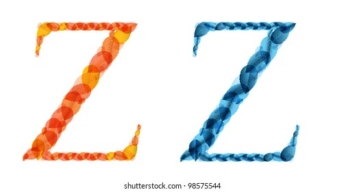 Vector alphabet letters made from orange and blue leafs. Vector illustration