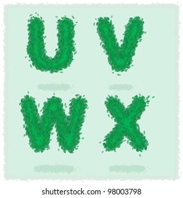 Vector alphabet letters made from small green leaves - UVWX