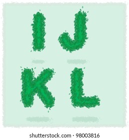 Vector alphabet letters made from small green leaves - IJKL