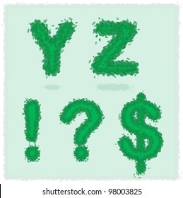 Vector alphabet letters made from small green leaves - YZ!?$