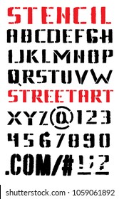 Vector alphabet. Letters and numbers. Stencil. Hand drawn letters. Black grunge font.