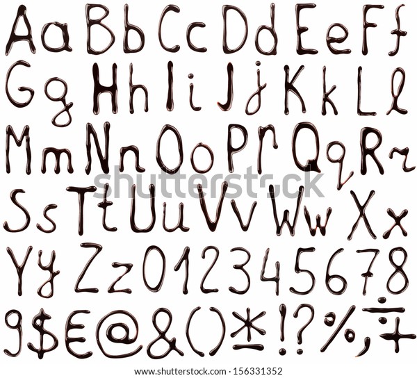 Vektor Alphabet Buchstaben Zahlen Und Symbole Aus Schokoladensirup Stock Vektorgrafik Lizenzfrei
