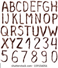 vector alphabet letters and numbers written with chocolate syrup