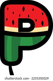 letras del alfabeto vectorial P con concepto de fruta de la sandía