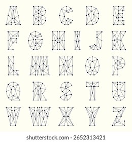 Vector alphabet letters with polygonal lines and dots design