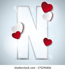 Vector - Alphabet Letters With Red Heart Valentine Day