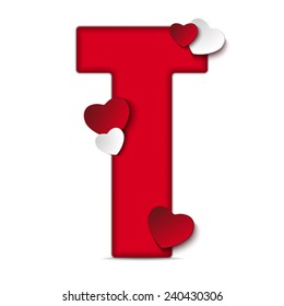 Vector - Alphabet Letters With Red Heart Valentine Day