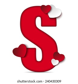 Vector - Alphabet Letters With Red Heart Valentine Day