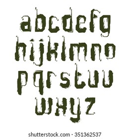Vector alphabet letters set, hand-drawn monochrome script, single color brushed small letters.