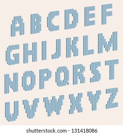 Vector alphabet letters which consist of volume blocks, stacked on each other