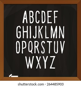 Vector alphabet. Letters of the alphabet written by hand. Decorative uppercase letters written on school blackboard.